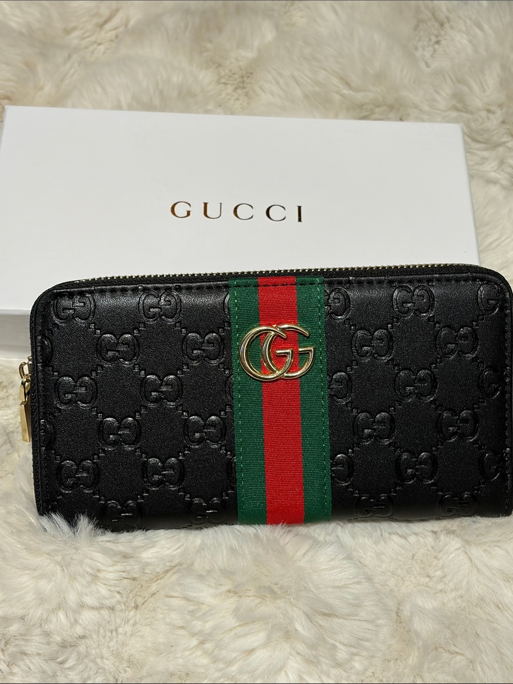 Embossed Zip Wallet with Green & Red